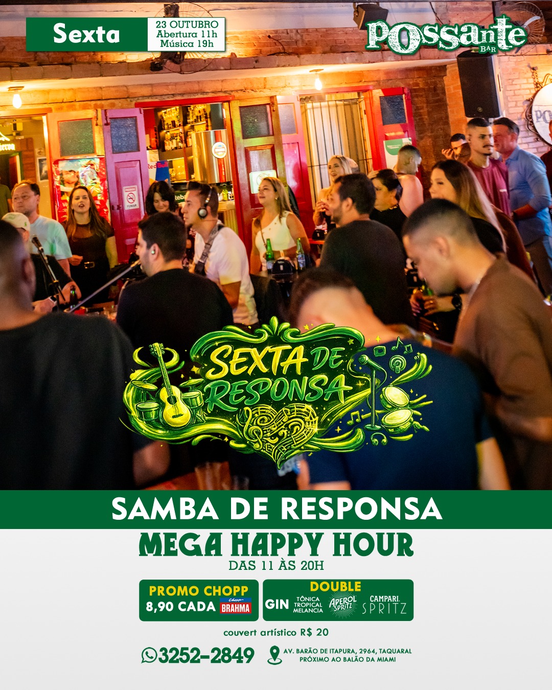 Sexta de Responsa com Samba e Happy Hour no Possante Bar