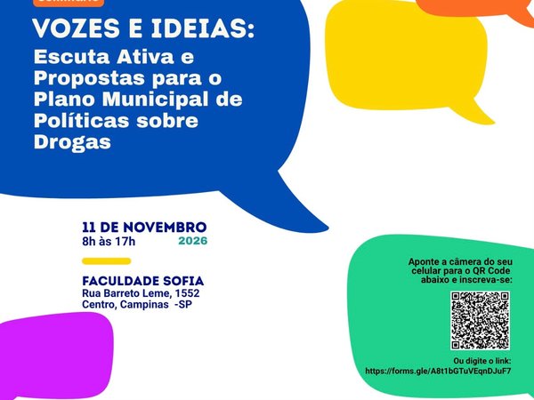 Seminário em 11 de novembro recolhe propostas da população para o plano municipal sobre drogas